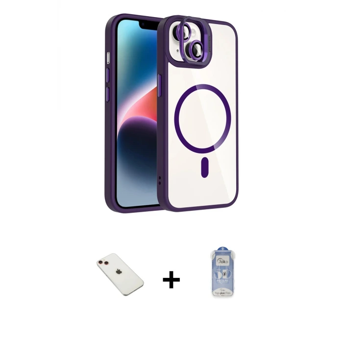 ieg™ iPhone 14 Kılıf Yadigar Asil Koleksiyonu - Siyah Joko Magic 5D Cam + Diamond Kamera Lens - KI