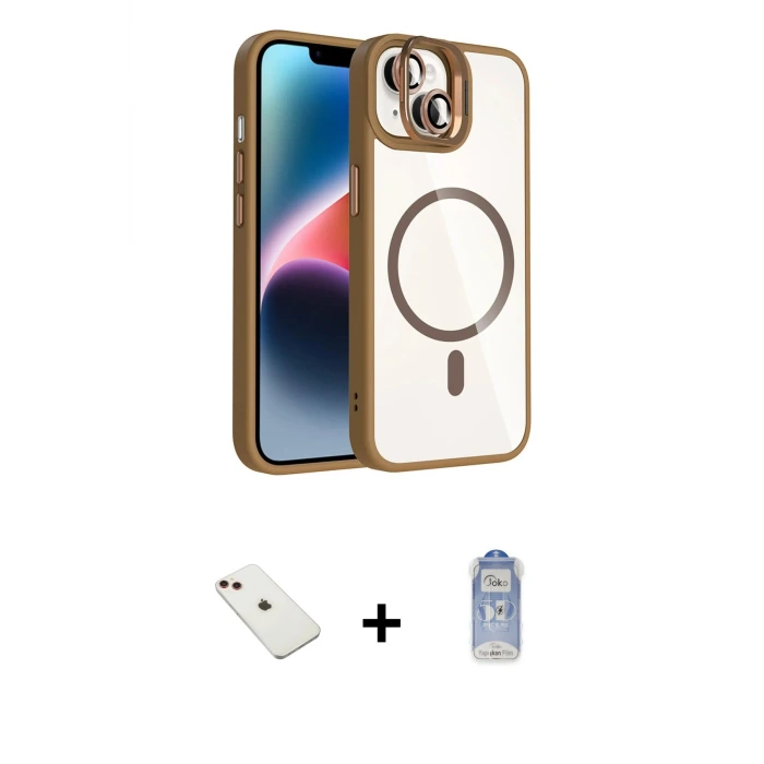 ieg™ iPhone 14 Kılıf Yadigar Asil Koleksiyonu - Siyah Joko Magic 5D Cam + Diamond Kamera Lens - KI