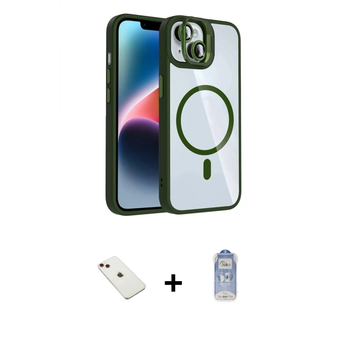 ieg™ iPhone 14 Kılıf Yadigar Asil Koleksiyonu - Siyah Joko Magic 5D Cam + Diamond Kamera Lens - KI