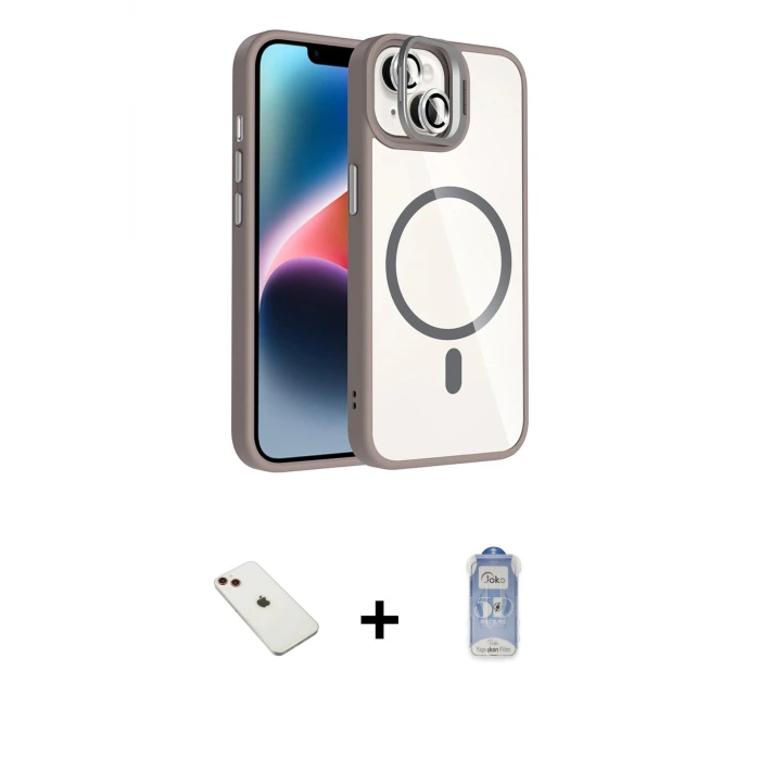 ieg™ iPhone 14 Kılıf Yadigar Asil Koleksiyonu - Siyah Joko Magic 5D Cam + Diamond Kamera Lens - KI