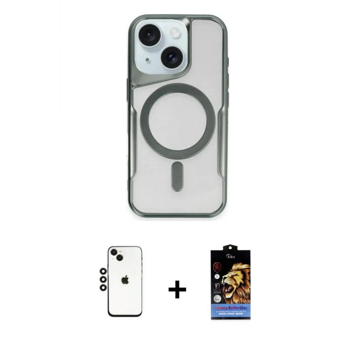 ieg™ iPhone 14 Kılıf Yadigar Klasik Özel Seri - Siyah Buffer Hayalet Cam Ekran Koruyucu + Shine Kamera Lens - SH