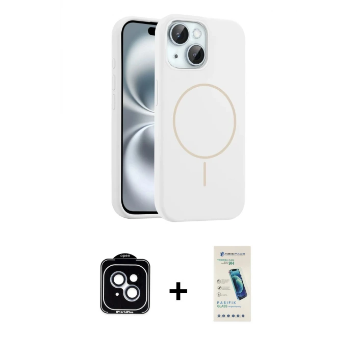 ieg™ iPhone 14 Kılıf Yankı Form Serisi - Şeffaf Pasifik Cam Ekran Koruyucu + PVD Metal Kamera Lens - MI