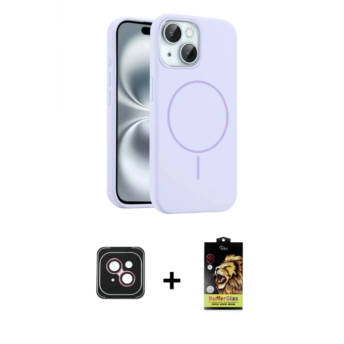 ieg™ iPhone 14 Kılıf Yankı Form Serisi - Siyah Buffer Cam Ekran Koruyucu + PVD Metal Kamera Lens - PE