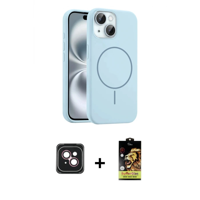 ieg™ iPhone 14 Kılıf Yankı Form Serisi - Siyah Buffer Cam Ekran Koruyucu + PVD Metal Kamera Lens - PE