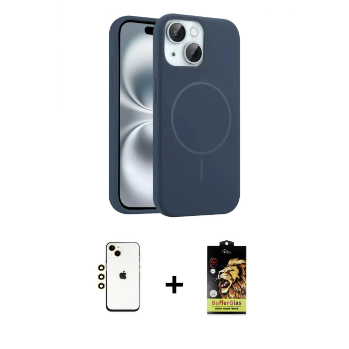 ieg™ iPhone 14 Kılıf Yankı Form Serisi - Siyah Buffer Cam Ekran Koruyucu + Shine Kamera Lens - GD