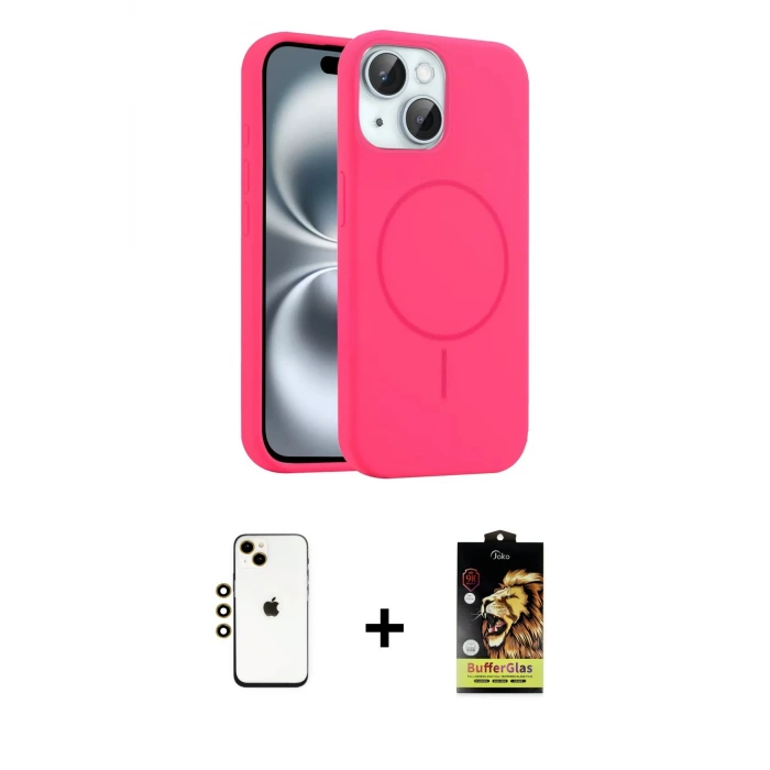 ieg™ iPhone 14 Kılıf Yankı Form Serisi - Siyah Buffer Cam Ekran Koruyucu + Shine Kamera Lens - GD