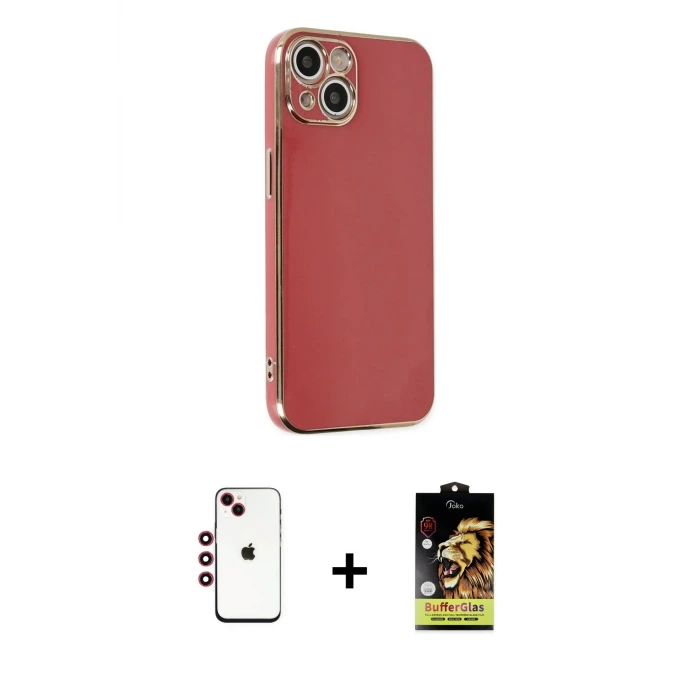 ieg™ iPhone 14 Kılıf Yankı Serisi - Siyah Buffer Cam Ekran Koruyucu + Shine Kamera Lens - KI