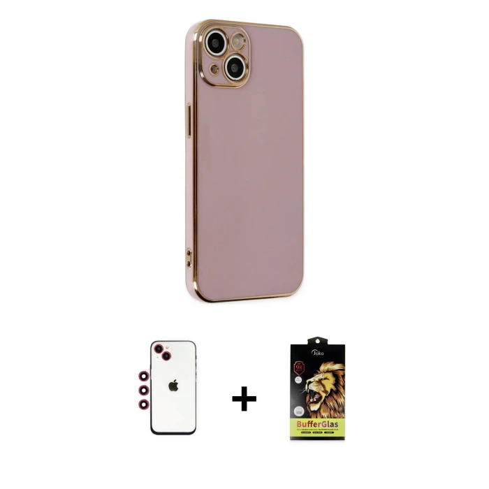 ieg™ iPhone 14 Kılıf Yankı Serisi - Siyah Buffer Cam Ekran Koruyucu + Shine Kamera Lens - KI