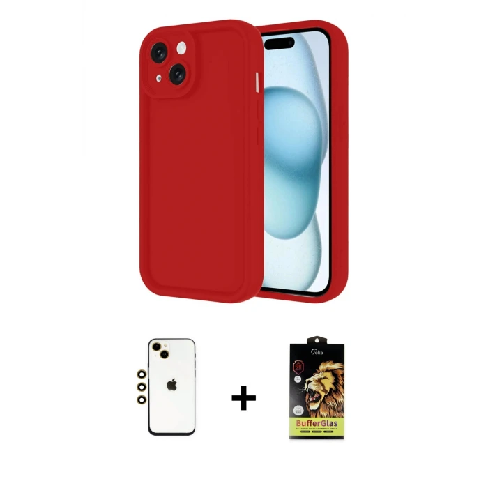 ieg™ iPhone 14 Kılıf Yankı Yansıma Özel Seri - Siyah Buffer Cam Ekran Koruyucu + Shine Kamera Lens - GD