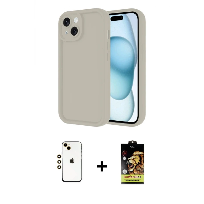 ieg™ iPhone 14 Kılıf Yankı Yansıma Özel Seri - Siyah Buffer Cam Ekran Koruyucu + Shine Kamera Lens - GD