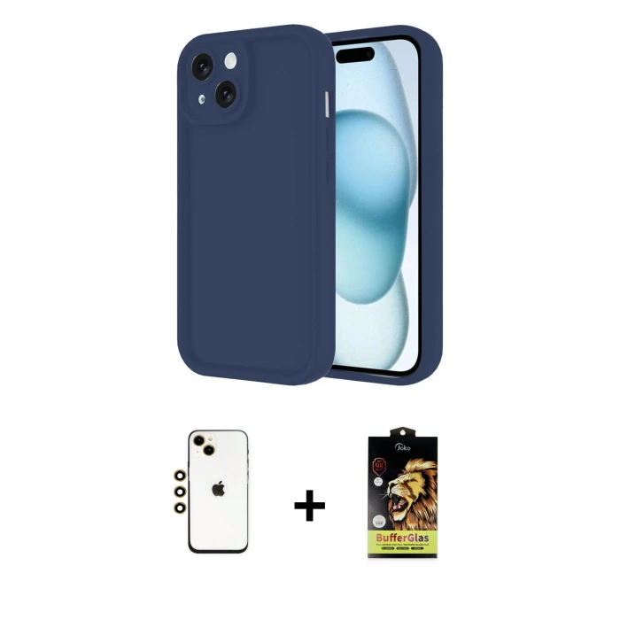 ieg™ iPhone 14 Kılıf Yankı Yansıma Özel Seri - Siyah Buffer Cam Ekran Koruyucu + Shine Kamera Lens - GD