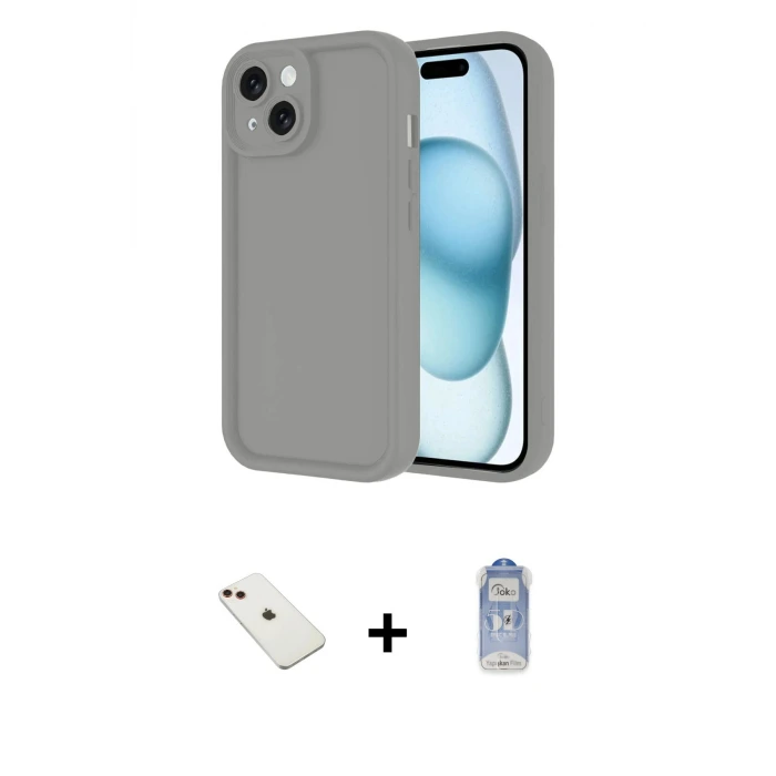 ieg™ iPhone 14 Kılıf Yankı Yansıma Özel Seri - Siyah Joko Magic 5D Cam + Diamond Kamera Lens - KI