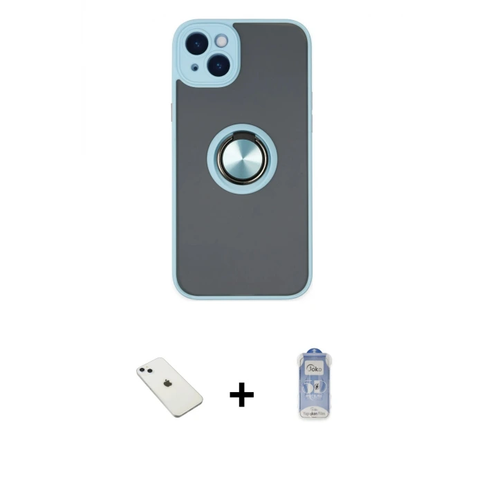 ieg™ iPhone 14 Kılıf Yörünge Çizgi - Siyah Joko Magic 5D Cam + Diamond Kamera Lens - SABE