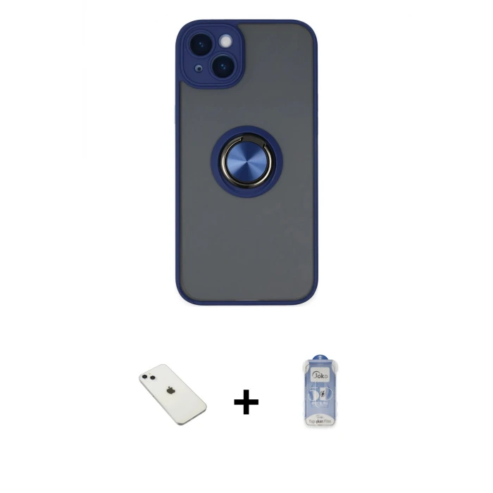ieg™ iPhone 14 Kılıf Yörünge Çizgi - Siyah Joko Magic 5D Cam + Diamond Kamera Lens - SABE