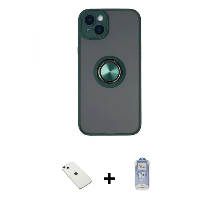 ieg™ iPhone 14 Kılıf Yörünge Çizgi - Siyah Joko Magic 5D Cam + Diamond Kamera Lens - SABE