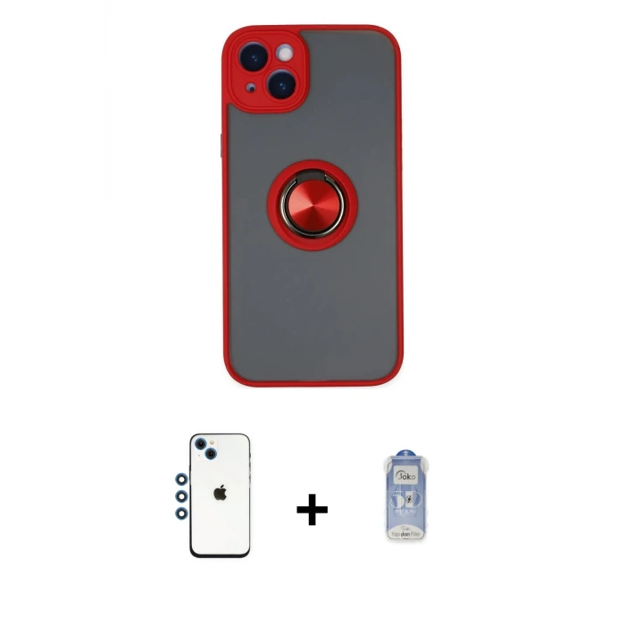 ieg™ iPhone 14 Kılıf Yörünge Çizgi - Siyah Joko Magic 5D Cam + Shine Kamera Lens - MI
