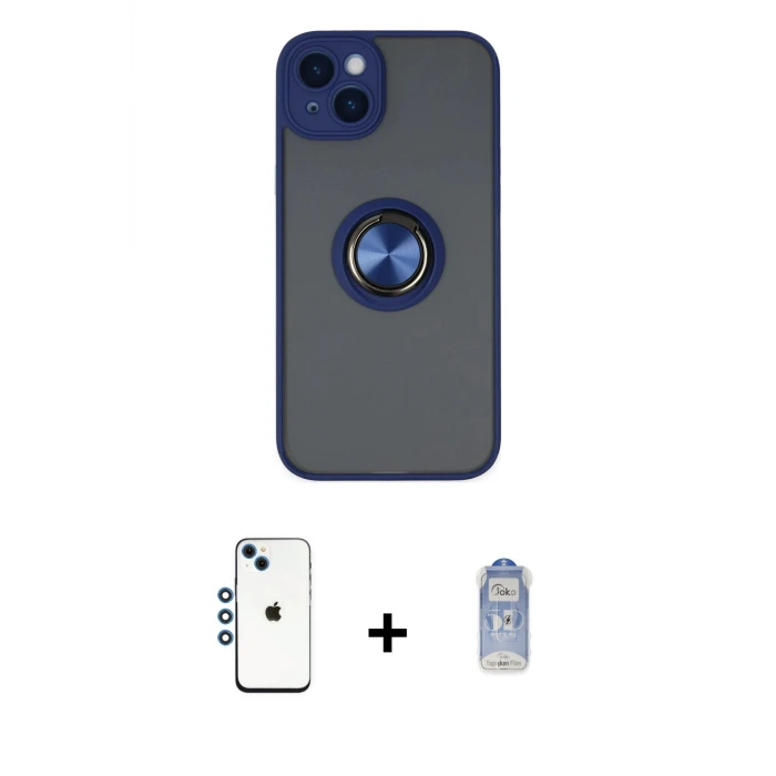 ieg™ iPhone 14 Kılıf Yörünge Çizgi - Siyah Joko Magic 5D Cam + Shine Kamera Lens - MI