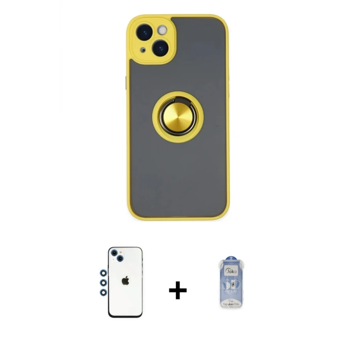 ieg™ iPhone 14 Kılıf Yörünge Çizgi - Siyah Joko Magic 5D Cam + Shine Kamera Lens - MI