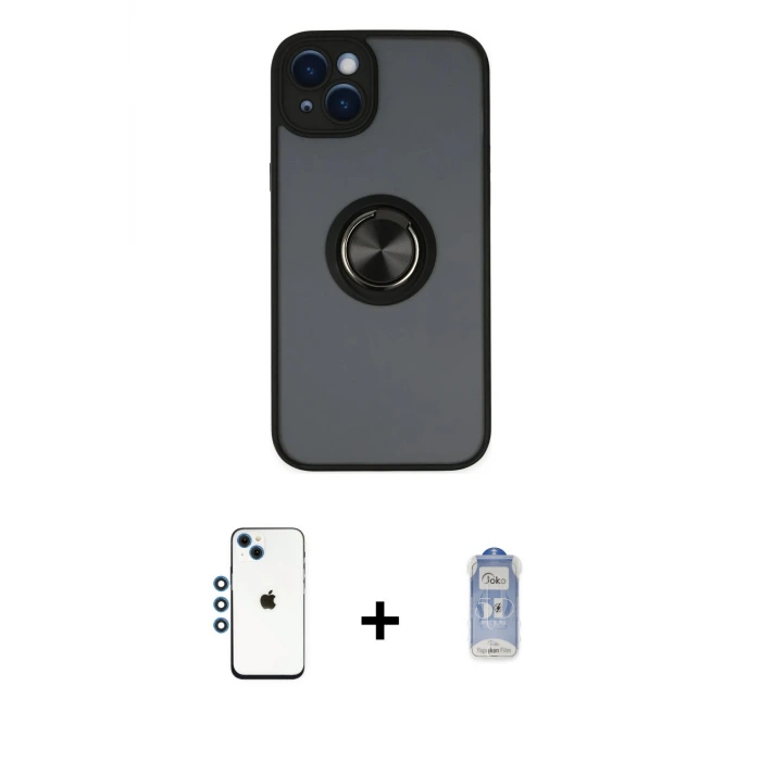 ieg™ iPhone 14 Kılıf Yörünge Çizgi - Siyah Joko Magic 5D Cam + Shine Kamera Lens - MI