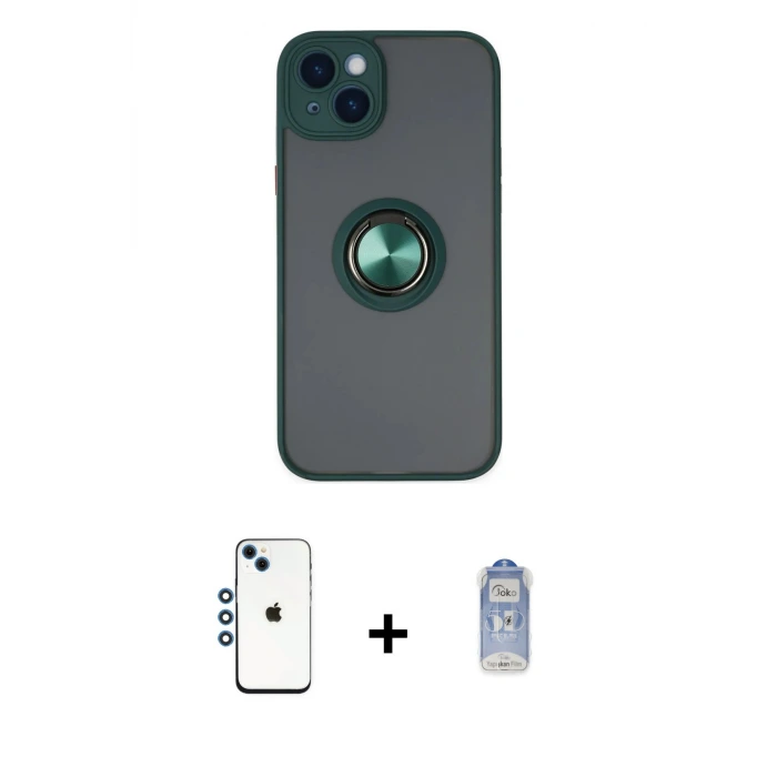 ieg™ iPhone 14 Kılıf Yörünge Çizgi - Siyah Joko Magic 5D Cam + Shine Kamera Lens - MI