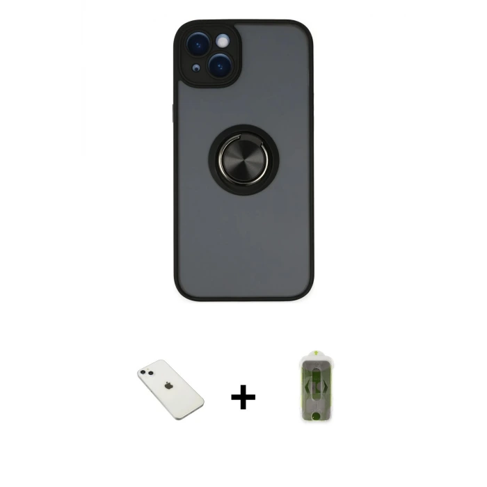 ieg™ iPhone 14 Kılıf Yörünge Çizgi - Siyah Joko Magic 5D Hayalet Cam + Diamond Kamera Lens - SABE