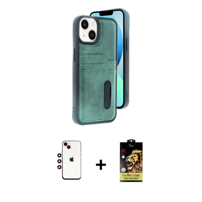 ieg™ iPhone 14 Kılıf Yörünge Işık Serisi - Siyah Buffer Cam Ekran Koruyucu + Shine Kamera Lens - KI