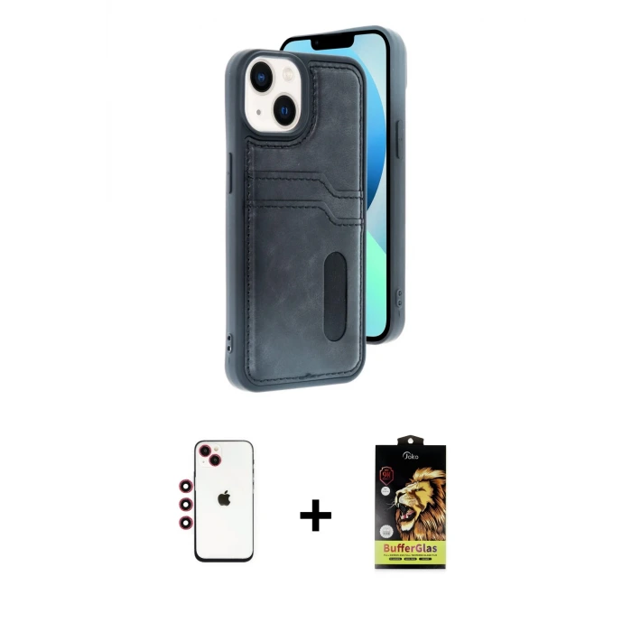 ieg™ iPhone 14 Kılıf Yörünge Işık Serisi - Siyah Buffer Cam Ekran Koruyucu + Shine Kamera Lens - KI