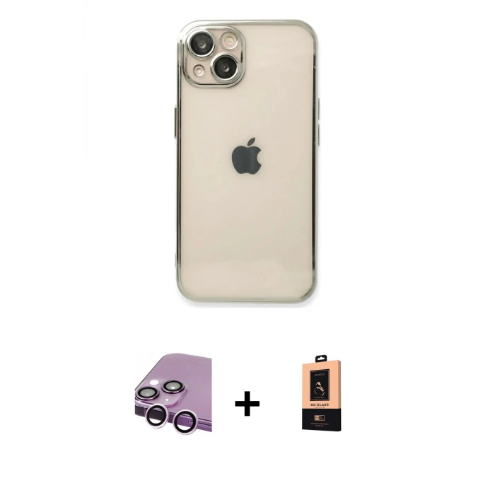 ieg™ iPhone 14 Plus Kılıf Vadi Minimal - Şeffaf Maxco Cam Ekran Koruyucu + Raze Metal Kamera Lens - MR