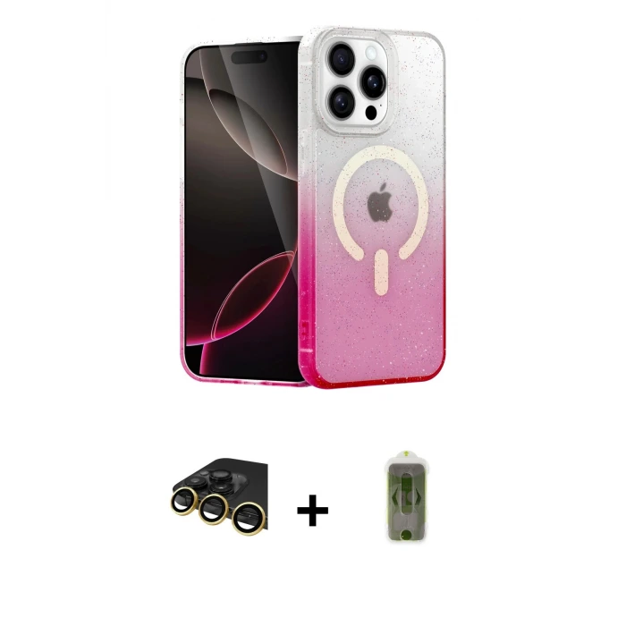 ieg™ iPhone 14 Pro Kılıf Eksen Minimal Özel Seri - Siyah Joko Magic 5D Hayalet Cam + Raze Metal Kamera Lens - GD