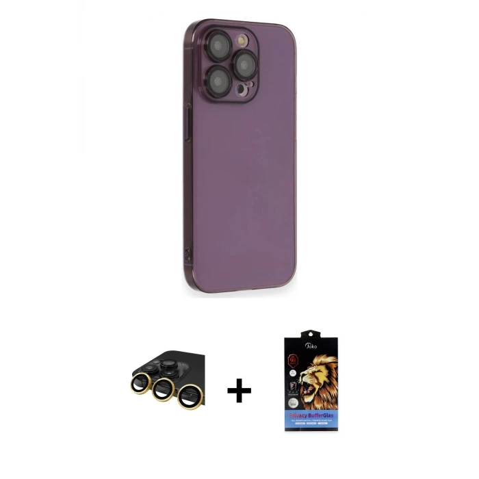 ieg™ iPhone 14 Pro Kılıf Siluet Minimal Özel Seri - Siyah Buffer Hayalet Cam Ekran Koruyucu + Raze Metal Kamera Lens - GD