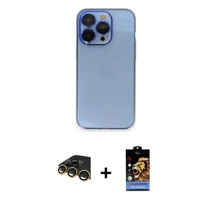 ieg™ iPhone 14 Pro Kılıf Siluet Minimal Özel Seri - Siyah Buffer Hayalet Cam Ekran Koruyucu + Raze Metal Kamera Lens - GD