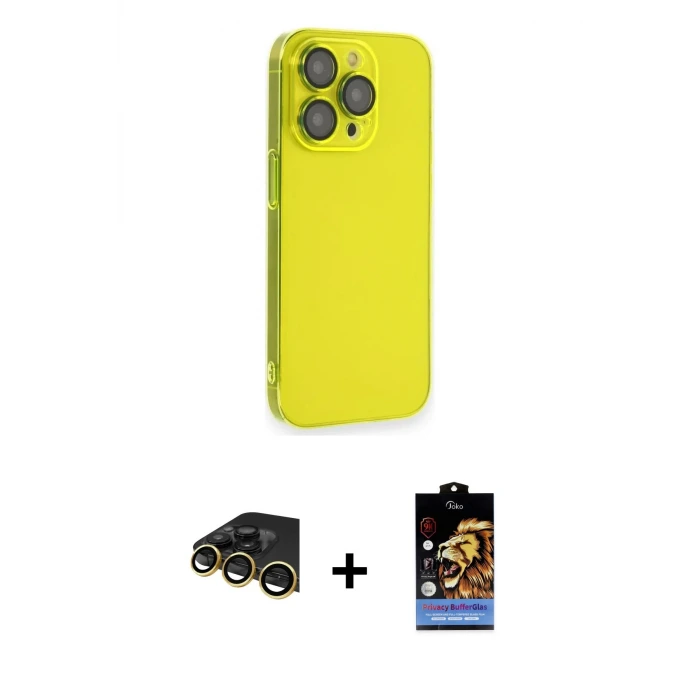 ieg™ iPhone 14 Pro Kılıf Siluet Minimal Özel Seri - Siyah Buffer Hayalet Cam Ekran Koruyucu + Raze Metal Kamera Lens - GD