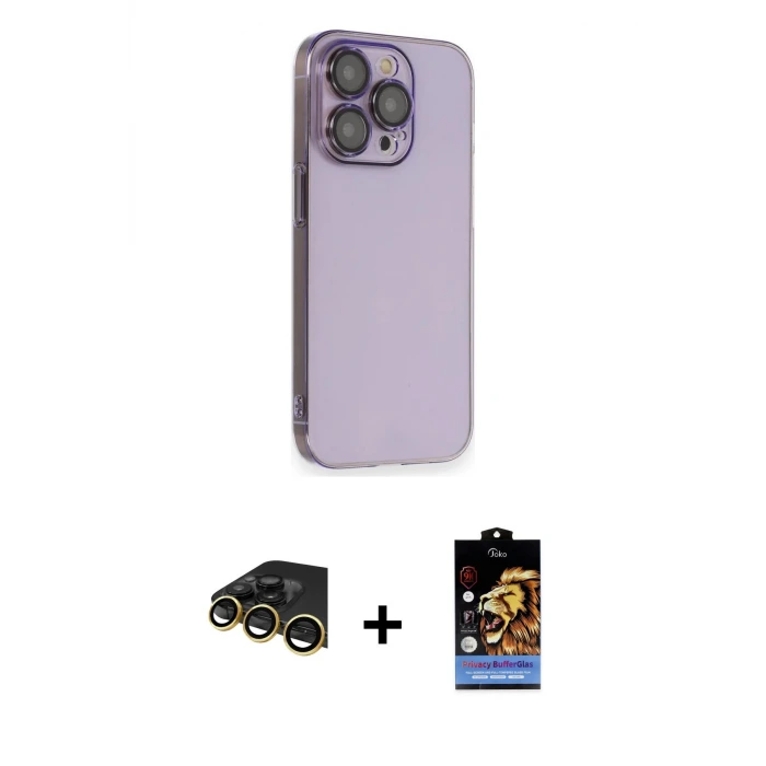 ieg™ iPhone 14 Pro Kılıf Siluet Minimal Özel Seri - Siyah Buffer Hayalet Cam Ekran Koruyucu + Raze Metal Kamera Lens - GD