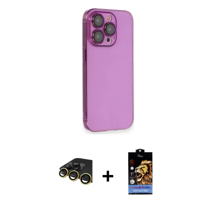 ieg™ iPhone 14 Pro Kılıf Siluet Minimal Özel Seri - Siyah Buffer Hayalet Cam Ekran Koruyucu + Raze Metal Kamera Lens - GD