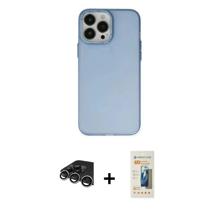 ieg™ iPhone 14 Pro Max Kılıf Ahenk Çizgi Prime - Siyah 6D Mat Seramik Hayalet Nano Ekran Koruyucu + Raze Metal Kamera Lens - GS