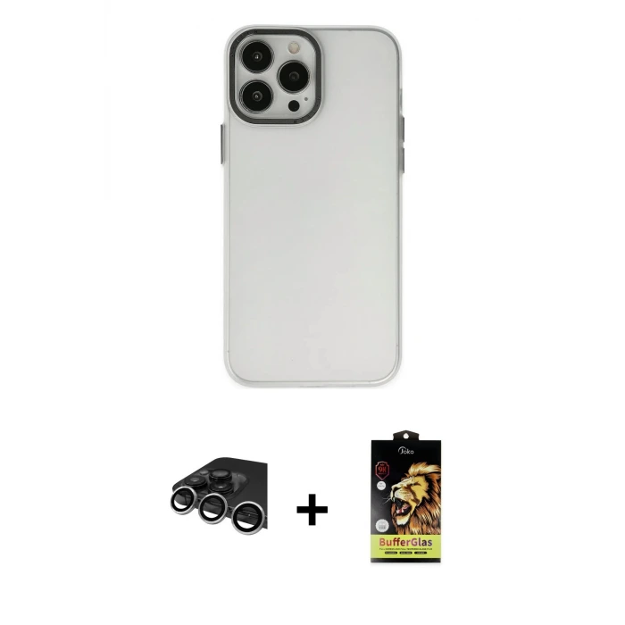ieg™ iPhone 14 Pro Max Kılıf Ahenk Çizgi Prime - Siyah Buffer Cam Ekran Koruyucu + Raze Metal Kamera Lens - GS