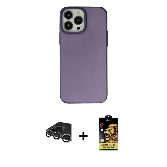 ieg™ iPhone 14 Pro Max Kılıf Ahenk Çizgi Prime - Siyah Buffer Cam Ekran Koruyucu + Raze Metal Kamera Lens - GS