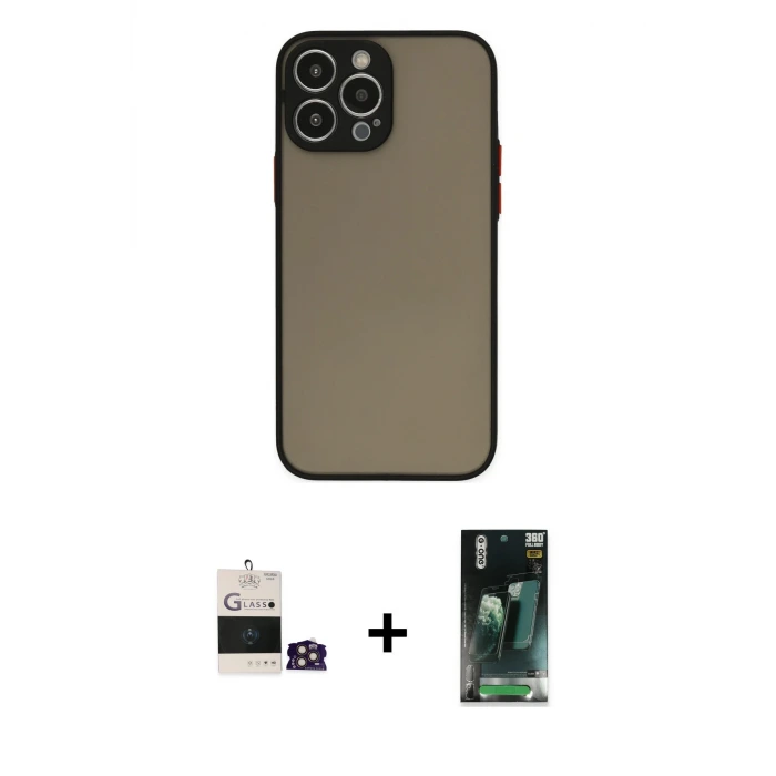 ieg™ iPhone 14 Pro Max Kılıf Ahenk Çizgi Serisi - Şeffaf 360 Full Body Arka Koruyucu + Bilvis Titan Kamera Lens - GD