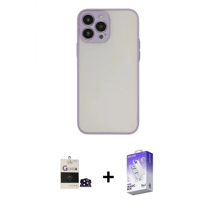 ieg™ iPhone 14 Pro Max Kılıf Ahenk Çizgi Serisi - Siyah Bilvis 5in1 3D Magic Cam Ekran Koruyucu + Bilvis Titan Kamera Lens - SH