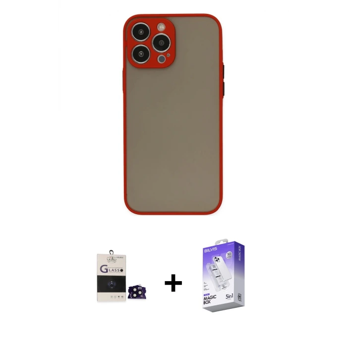 ieg™ iPhone 14 Pro Max Kılıf Ahenk Çizgi Serisi - Siyah Bilvis 5in1 3D Magic Cam Ekran Koruyucu + Bilvis Titan Kamera Lens - SH