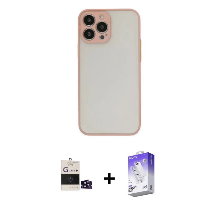 ieg™ iPhone 14 Pro Max Kılıf Ahenk Çizgi Serisi - Siyah Bilvis 5in1 3D Magic Cam Ekran Koruyucu + Bilvis Titan Kamera Lens - SH