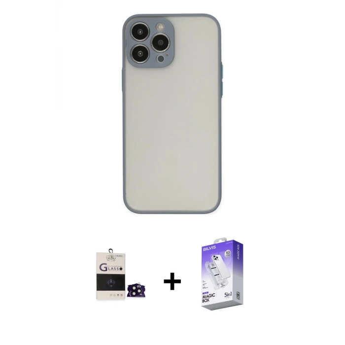 ieg™ iPhone 14 Pro Max Kılıf Ahenk Çizgi Serisi - Siyah Bilvis 5in1 3D Magic Cam Ekran Koruyucu + Bilvis Titan Kamera Lens - SH