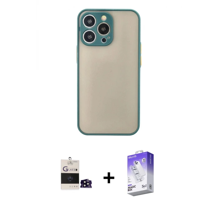 ieg™ iPhone 14 Pro Max Kılıf Ahenk Çizgi Serisi - Siyah Bilvis 5in1 3D Magic Cam Ekran Koruyucu + Bilvis Titan Kamera Lens - SH