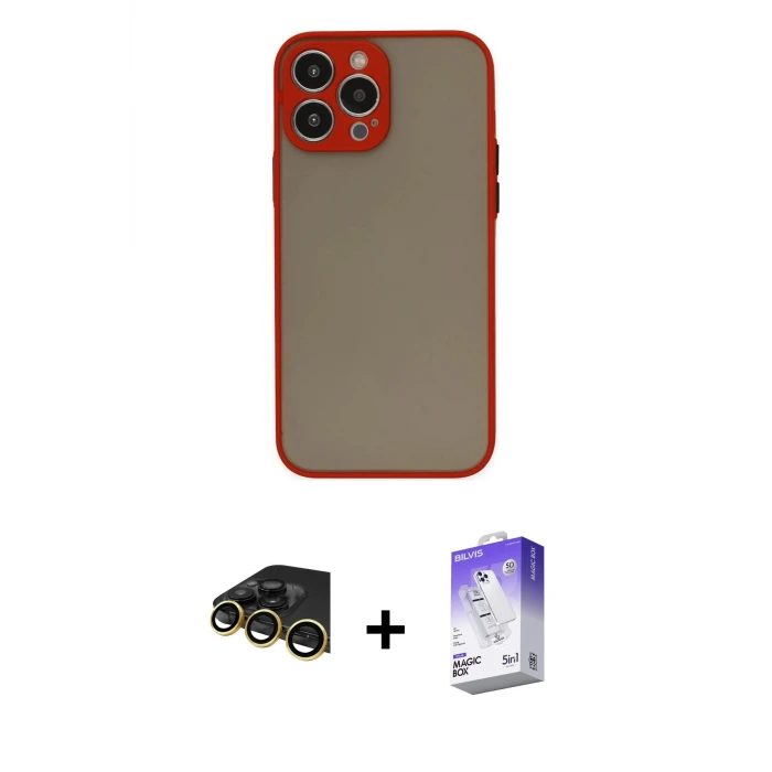 ieg™ iPhone 14 Pro Max Kılıf Ahenk Çizgi Serisi - Siyah Bilvis 5in1 3D Magic Cam Ekran Koruyucu + Raze Metal Kamera Lens - GD