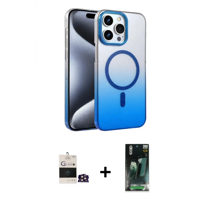 ieg™ iPhone 14 Pro Max Kılıf Ahenk Doku Özel Seri - Şeffaf 360 Full Body Arka Koruyucu + Bilvis Titan Kamera Lens - GD