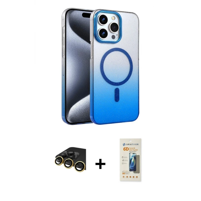 ieg™ iPhone 14 Pro Max Kılıf Ahenk Doku Özel Seri - Siyah 6D Mat Seramik Hayalet Nano Ekran Koruyucu + Raze Metal Kamera Lens - GD