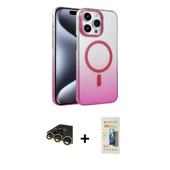 ieg™ iPhone 14 Pro Max Kılıf Ahenk Doku Özel Seri - Siyah 6D Mat Seramik Hayalet Nano Ekran Koruyucu + Raze Metal Kamera Lens - GD