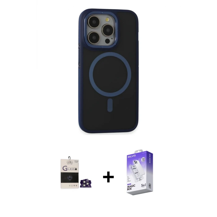 ieg™ iPhone 14 Pro Max Kılıf Ahenk Form Serisi - Siyah Bilvis 5in1 3D Magic Cam Ekran Koruyucu + Bilvis Titan Kamera Lens - GS