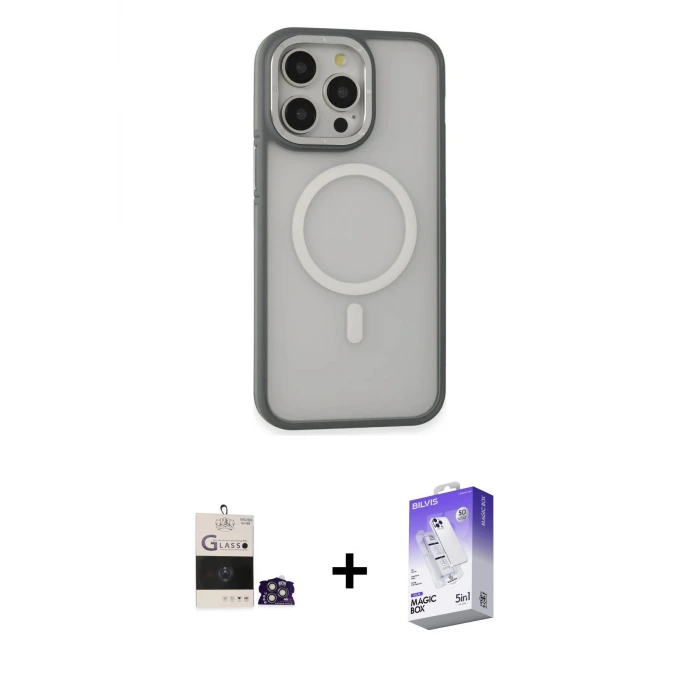 ieg™ iPhone 14 Pro Max Kılıf Ahenk Form Serisi - Siyah Bilvis 5in1 3D Magic Cam Ekran Koruyucu + Bilvis Titan Kamera Lens - GS