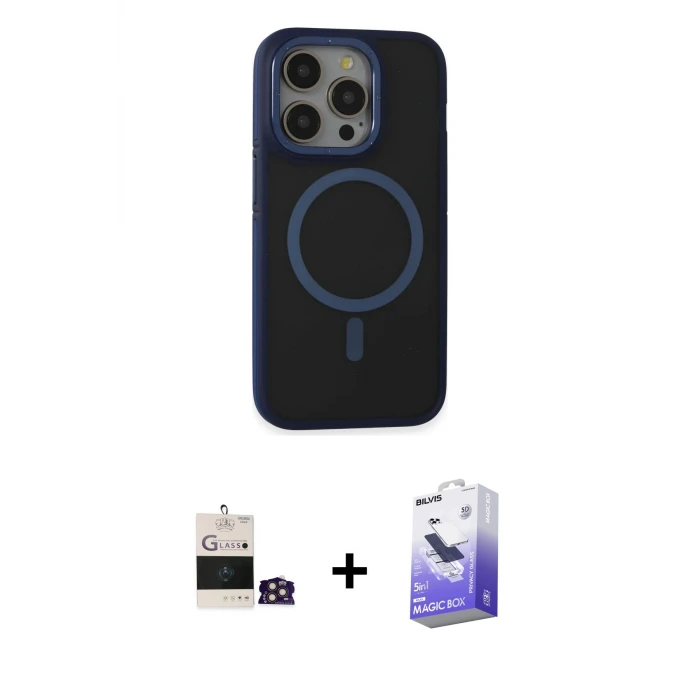 ieg™ iPhone 14 Pro Max Kılıf Ahenk Form Serisi - Siyah Bilvis 5in1 5D Magic Hayalet Cam Ekran Koruyucu + Bilvis Titan Kamera Lens - GD